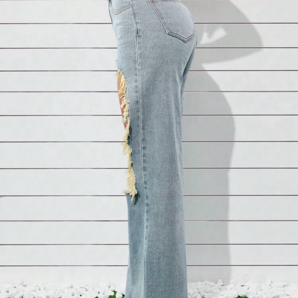 Raw Hem, Distressed Straight Leg Jeans - Picture 6 of 8